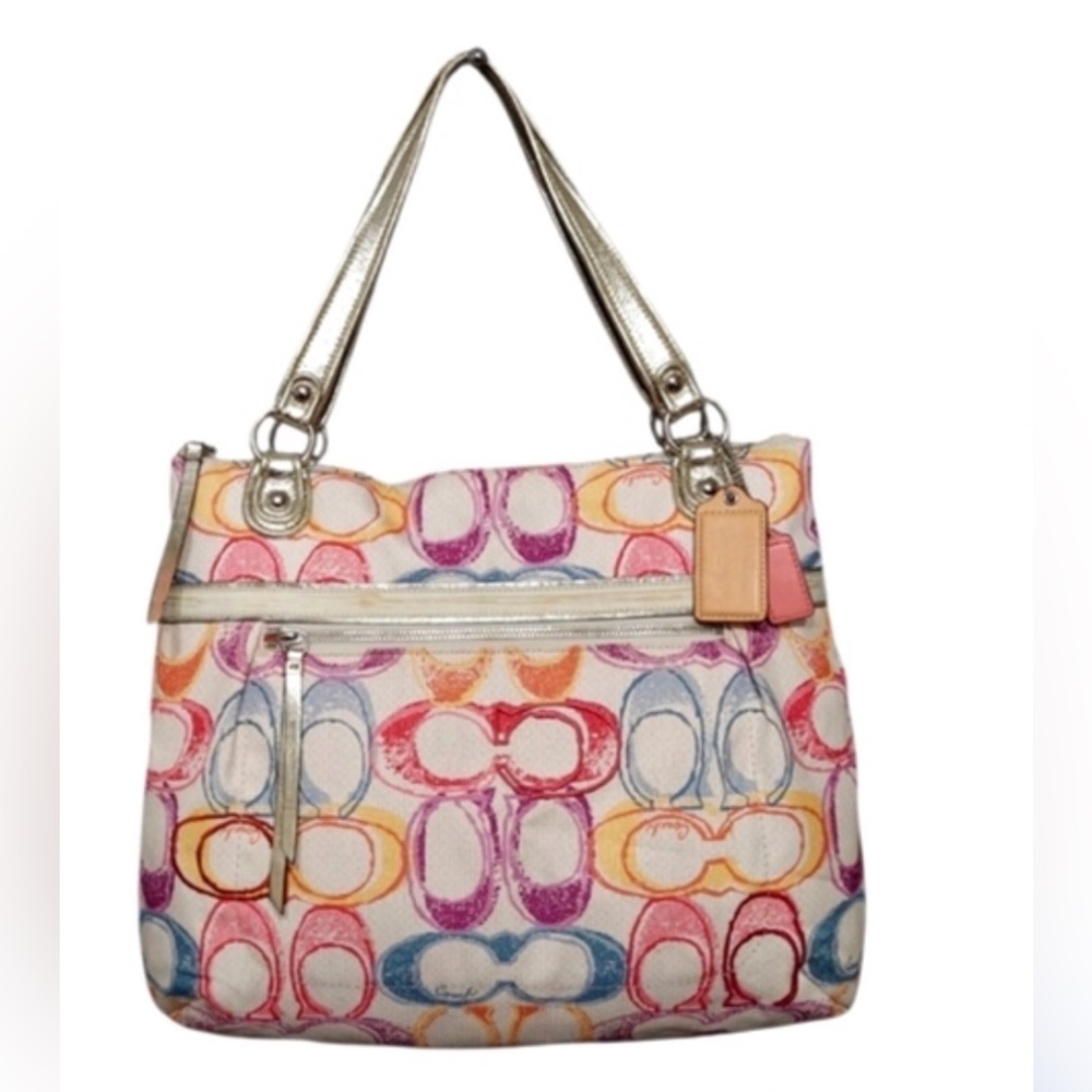 COACH 19023 POPPY DREAM SIGNATURE SATEEN TOTE BAG IN MULTICOLORED FABRIC